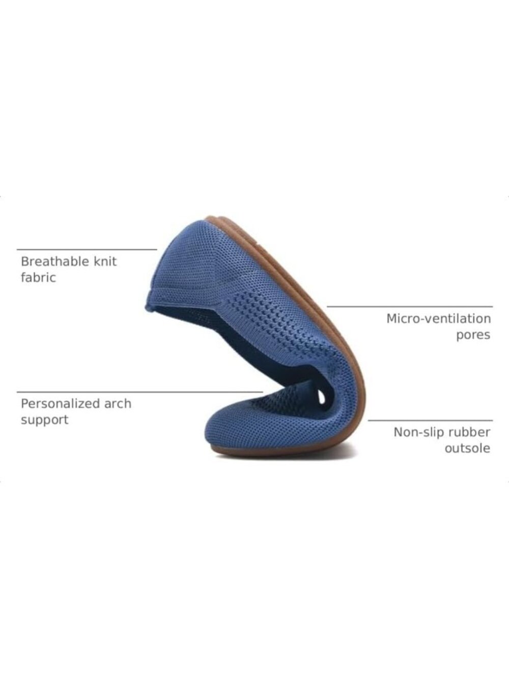 Chic Women's Slip-On Ballet Flats, Soft Knit Round Toe Dress Shoes, Comfortable - Picture 3 of 7